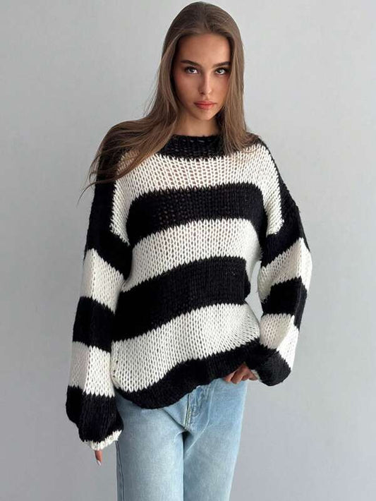 Alexia - Übergroßer schwarz-weißer Pullover